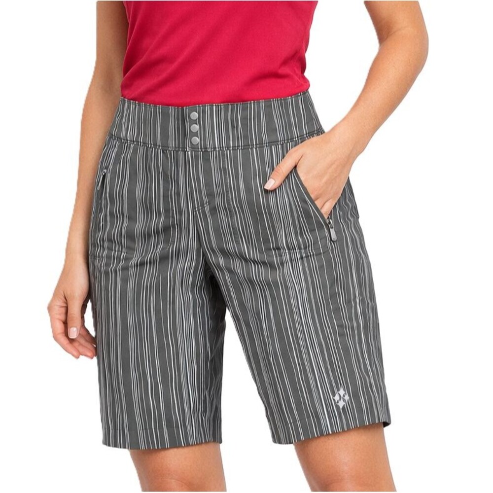 Jofit Bermuda Golf 12" Shorts Womens 4 Stretch Striped Gray White Four Pockets